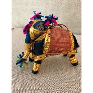 Vintage Rajastani Indian Elephant Hanging Ornament Gold Foil Textile Folk Art